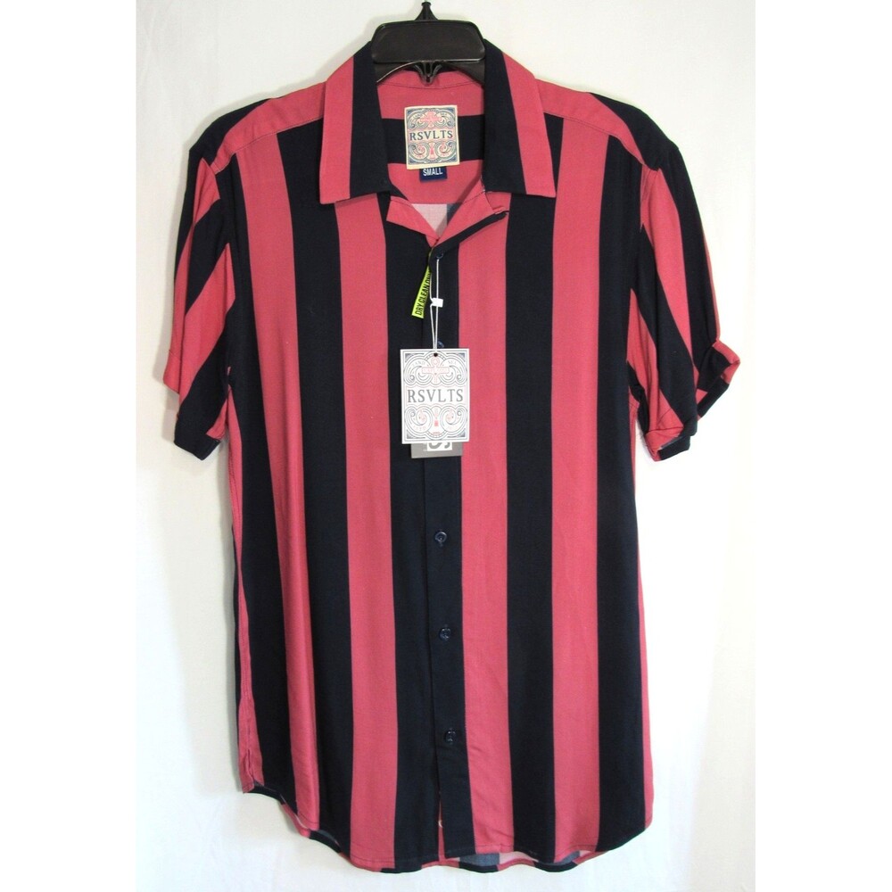 RSVLTS Red & Black Striped Cape Cod Short Sleeve Button Down Shirt Small NWT